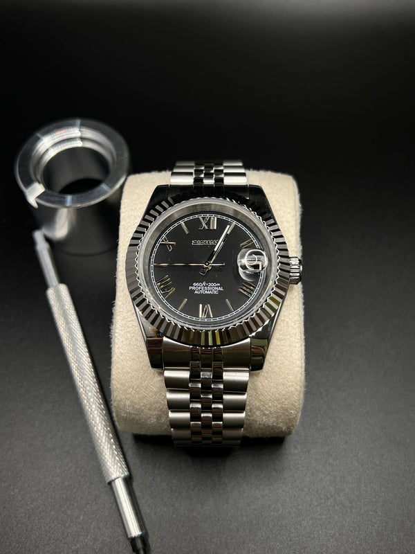 Datejust Roman Black - Modified Mechanical Seiko Watch