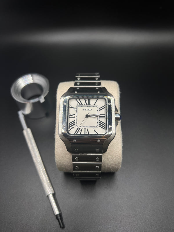 Santos 38 White - Modified Mechanical Seiko Watch