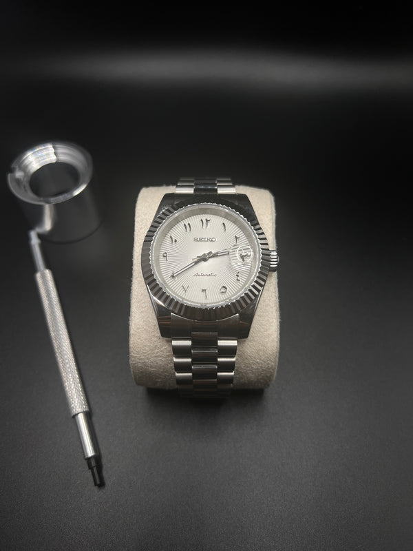 Datejust White Textured Arabic - Modified Mechanical Seiko Watch