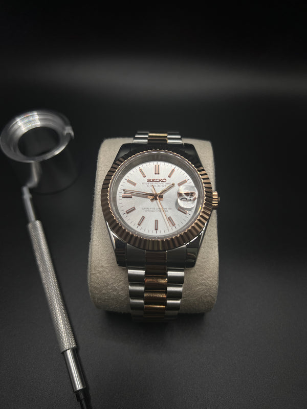 Datejust White/Gold Sunburst - Modified Mechanical Seiko Watch