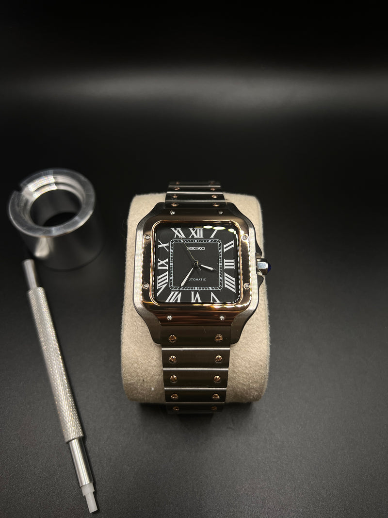 Limited Edition Santos 38 Gold/Black - Modified Mechanical Seiko Watch