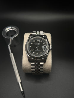 Datejust Roman Black/Diamonds - Modified Mechanical Seiko Watch