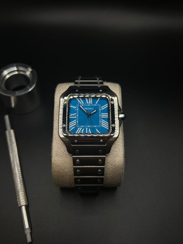 Santos 38 Blue - Modified Mechanical Seiko Watch