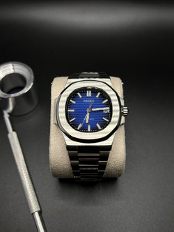 Nautilus Blue/Black - Modified Mechanical Seiko Watch